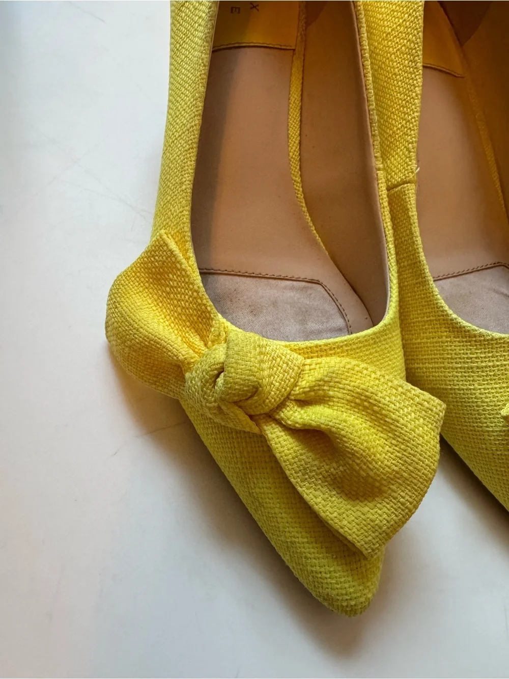 Alex Marie Yellow Bow Pointed Kitten Heels